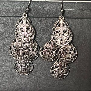 Elegant Silver Filigree Drop Earrings